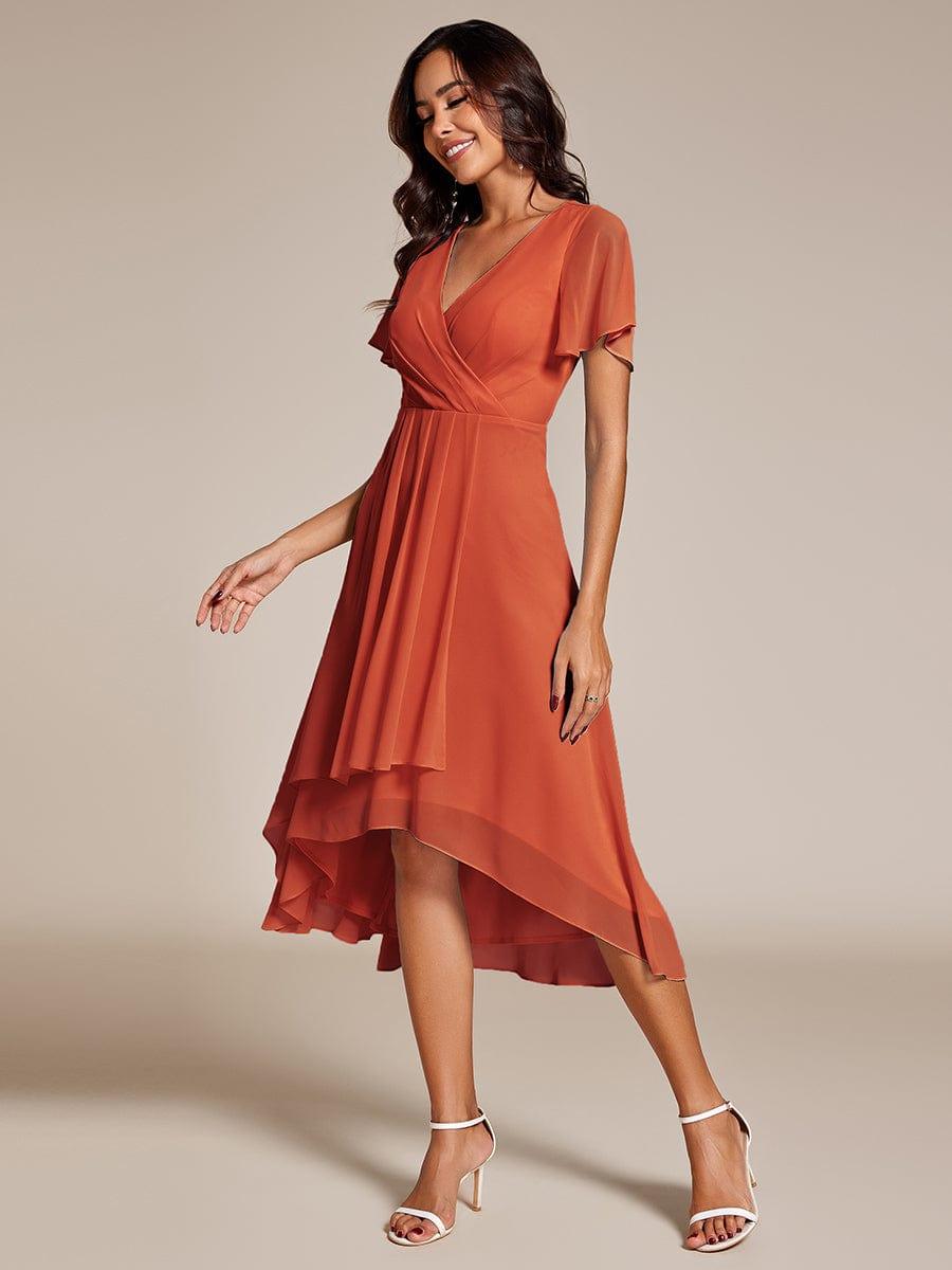Avery - Deep V-Neck Chiffon Ruffle Sleeve Dress