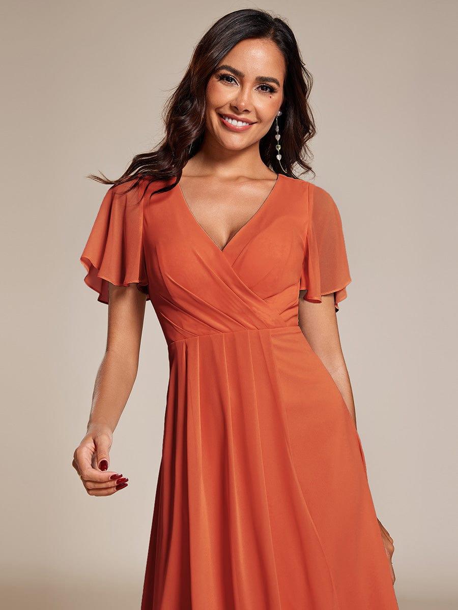 Avery - Deep V-Neck Chiffon Ruffle Sleeve Dress