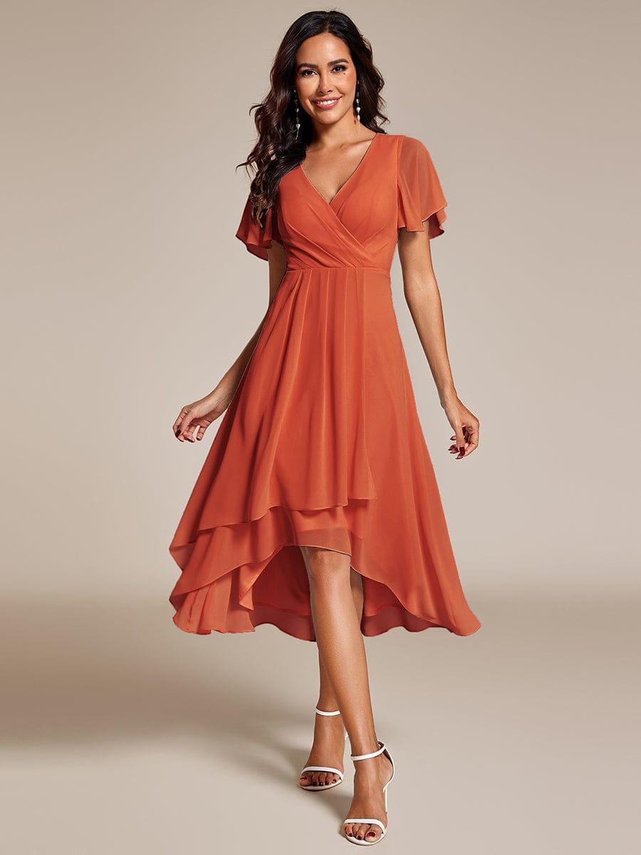 Avery - Deep V-Neck Chiffon Ruffle Sleeve Dress