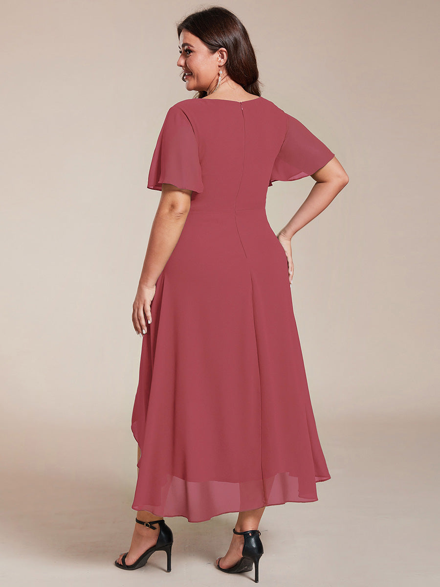 Daisy - Deep V-Neck Chiffon Ruffle Sleeve Dress