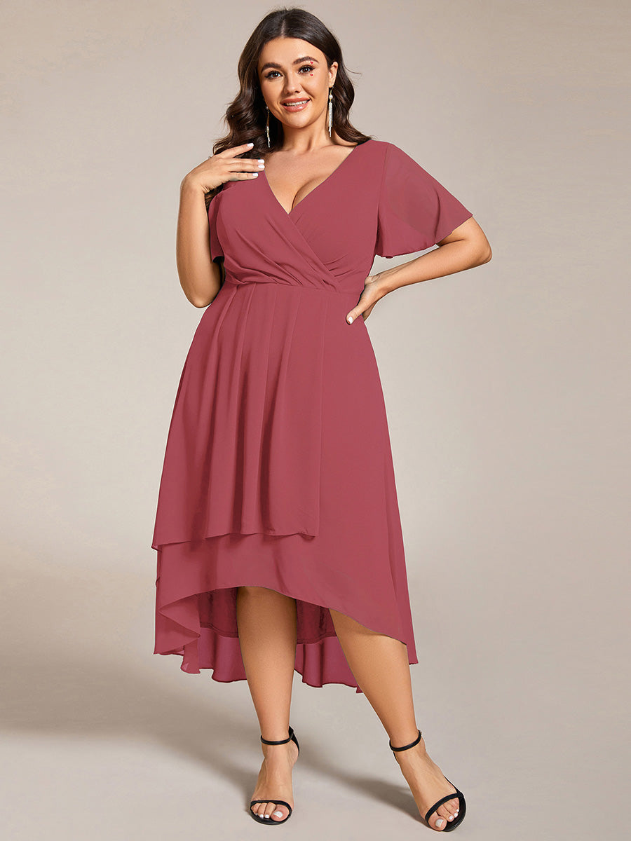 Daisy - Deep V-Neck Chiffon Ruffle Sleeve Dress