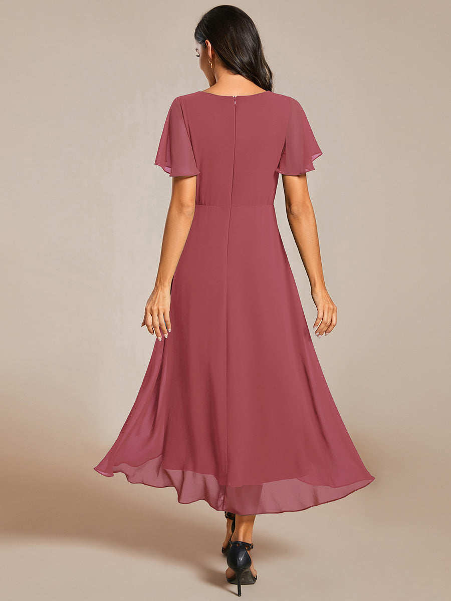 Daisy - Deep V-Neck Chiffon Ruffle Sleeve Dress