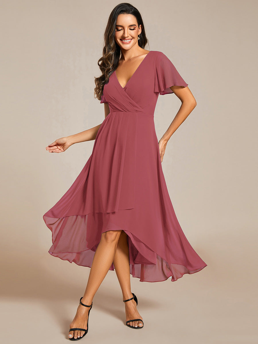 Daisy - Deep V-Neck Chiffon Ruffle Sleeve Dress
