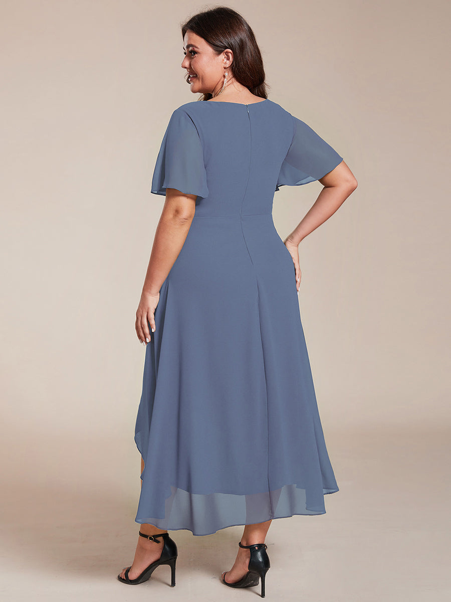 Evelyn - Deep V-Neck Chiffon Ruffle Sleeve Dress