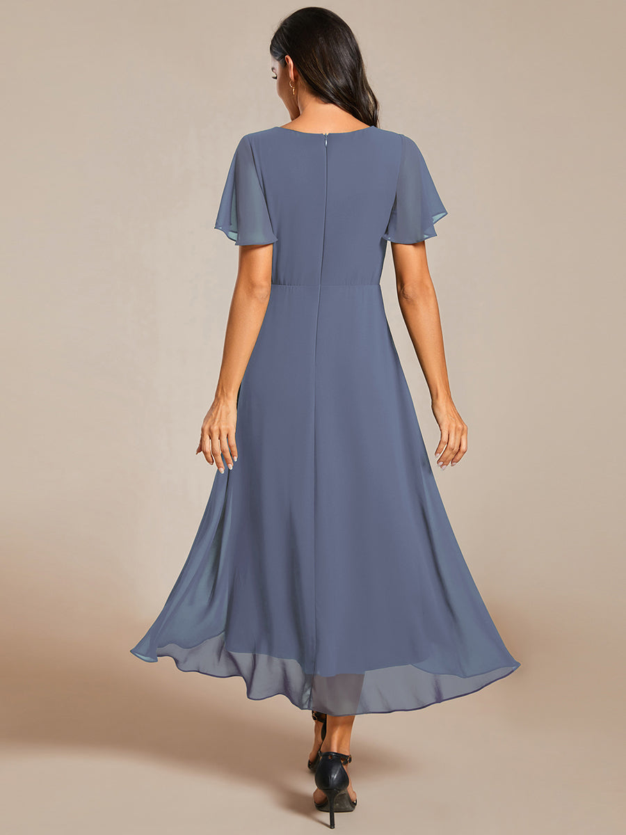 Evelyn - Deep V-Neck Chiffon Ruffle Sleeve Dress