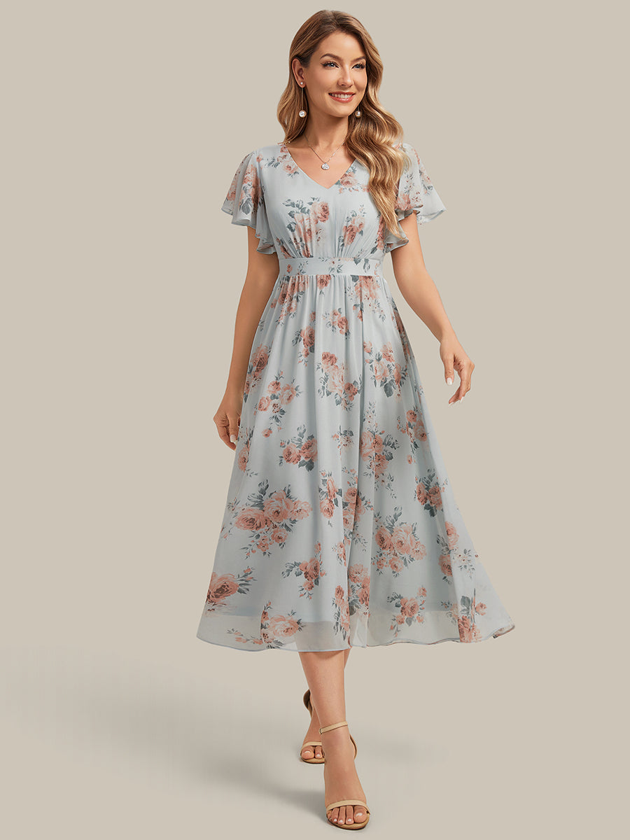 Lilly - Chiffon Ruffle Sleeve A-Line Dress