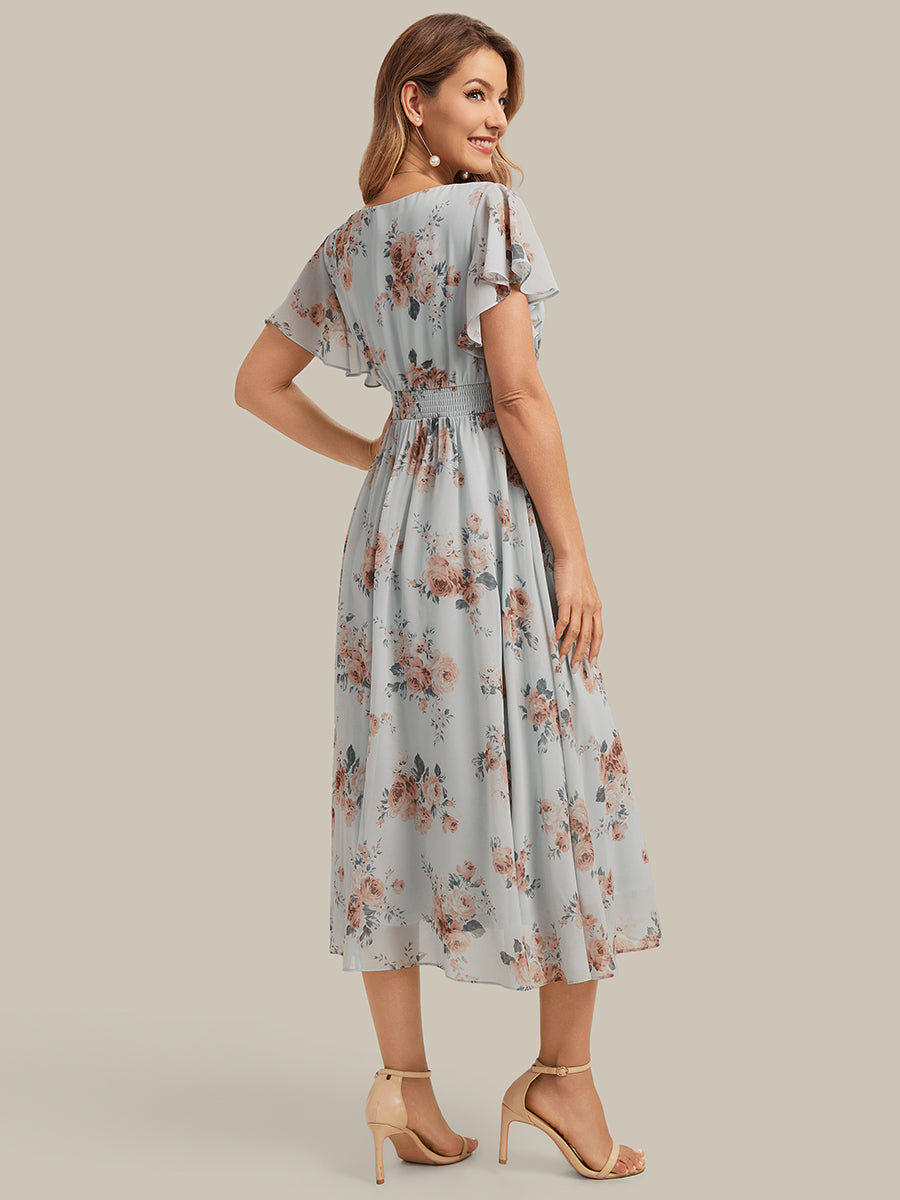 Lilly - Chiffon Ruffle Sleeve A-Line Dress