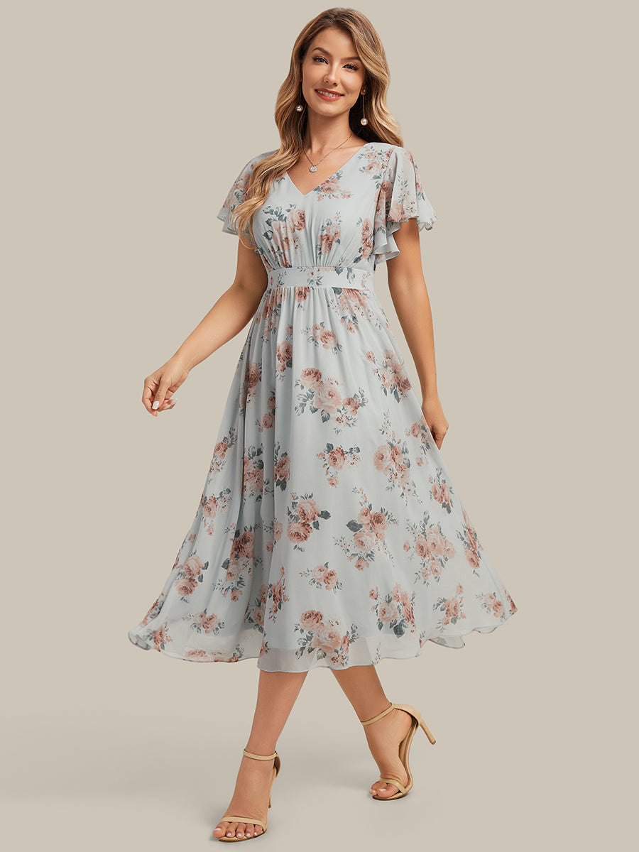 Lilly - Chiffon Ruffle Sleeve A-Line Dress