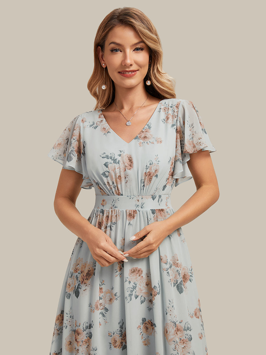 Lilly - Chiffon Ruffle Sleeve A-Line Dress