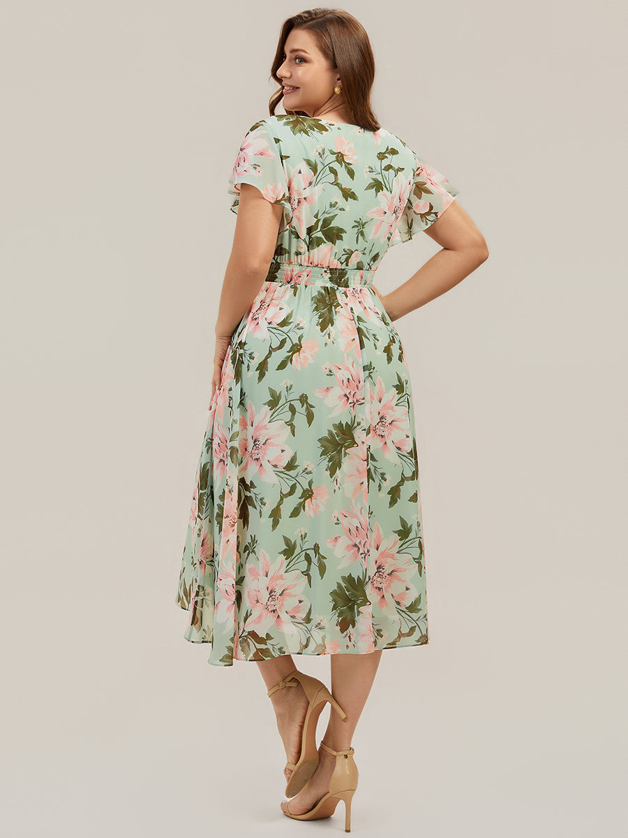 Mary - Chiffon Ruffle Sleeve A-Line Dress