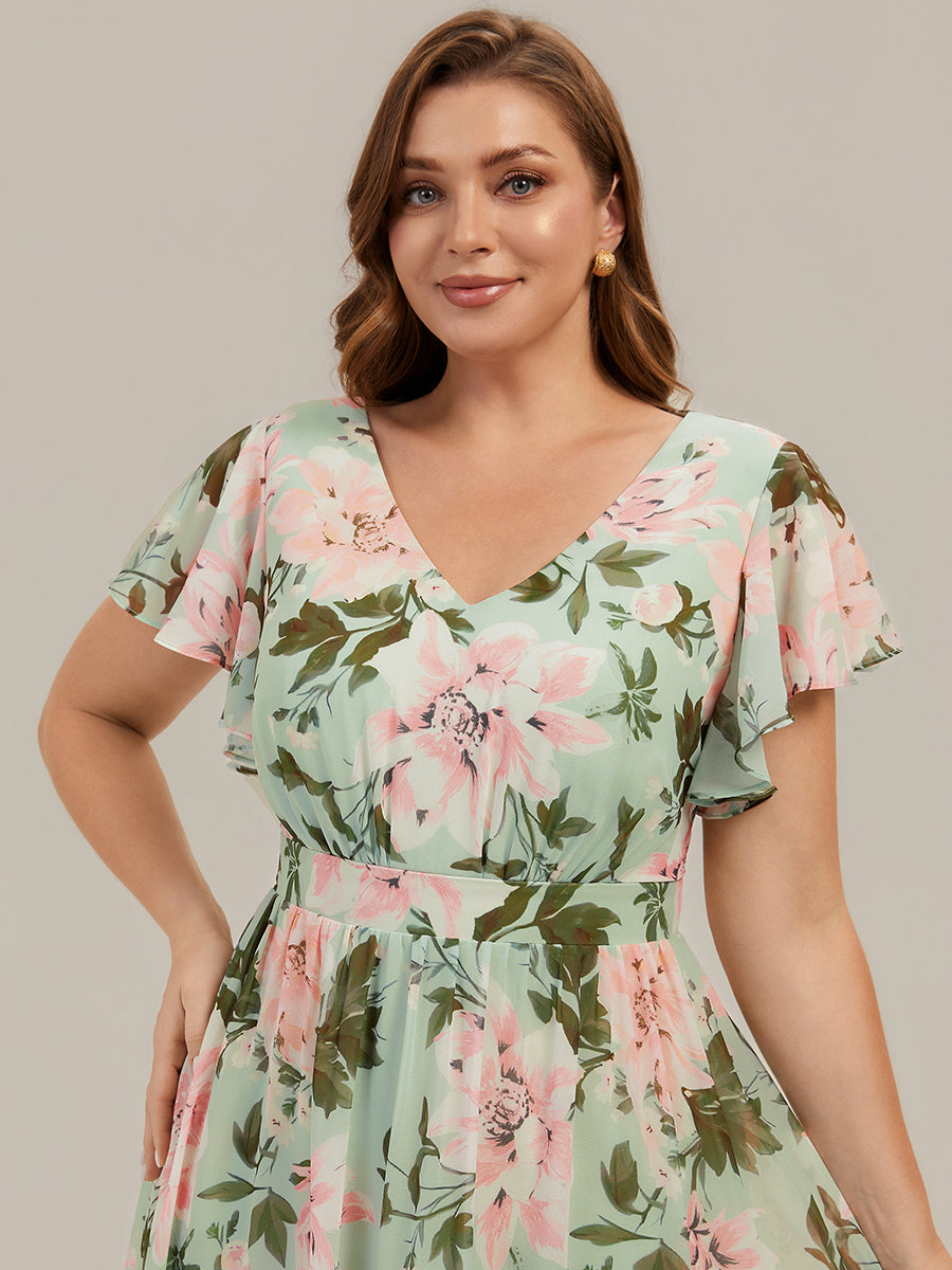 Mary - Chiffon Ruffle Sleeve A-Line Dress