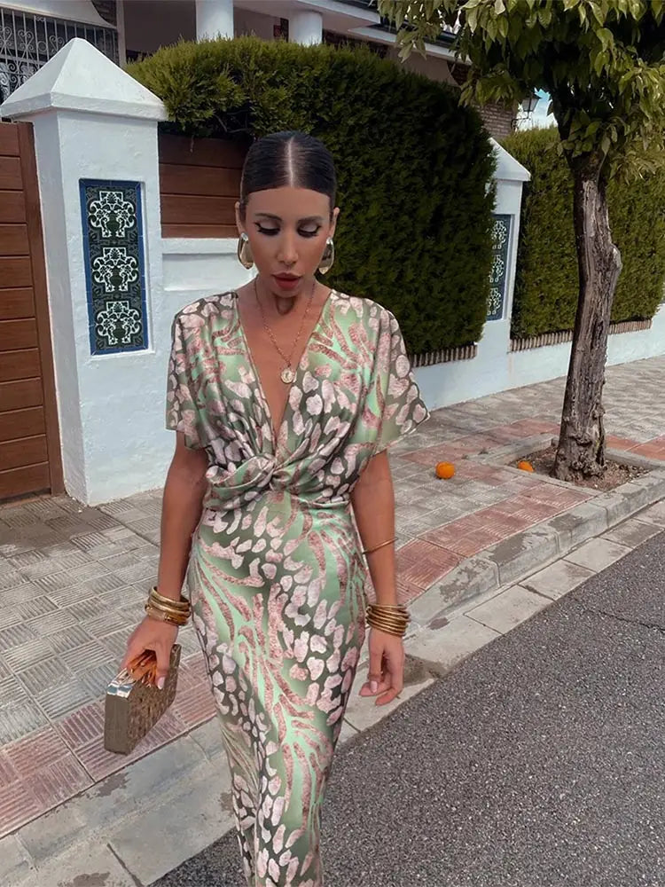 Clarandra™ | Copper Twist-Knot Midi Dress