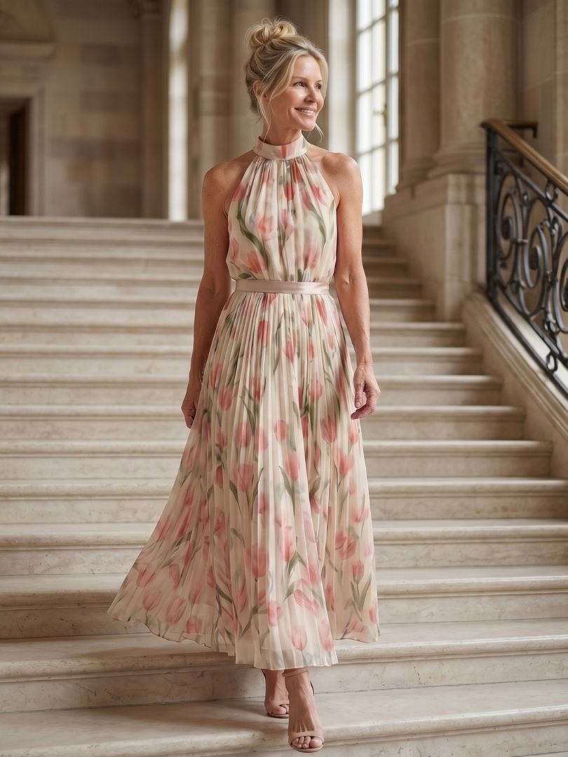 Aurelle - Halter Nech Bloemen Midi Jurk