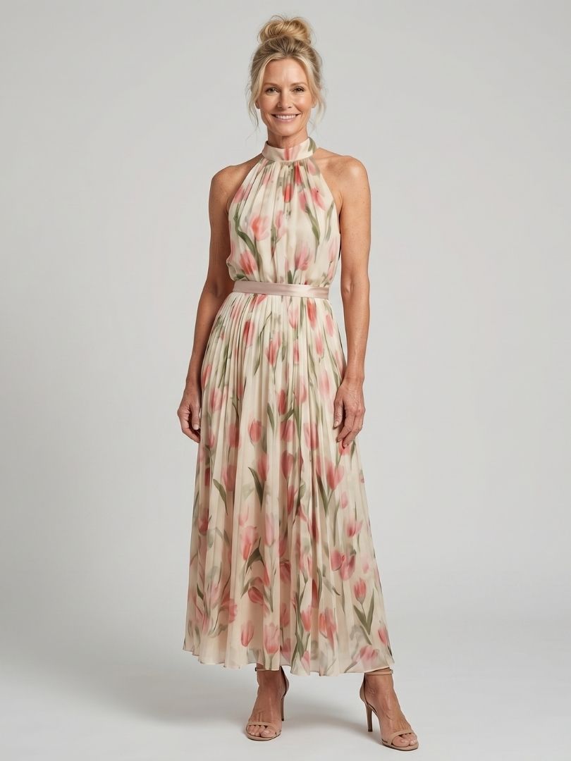 Aurelle - Halter Nech Bloemen Midi Jurk