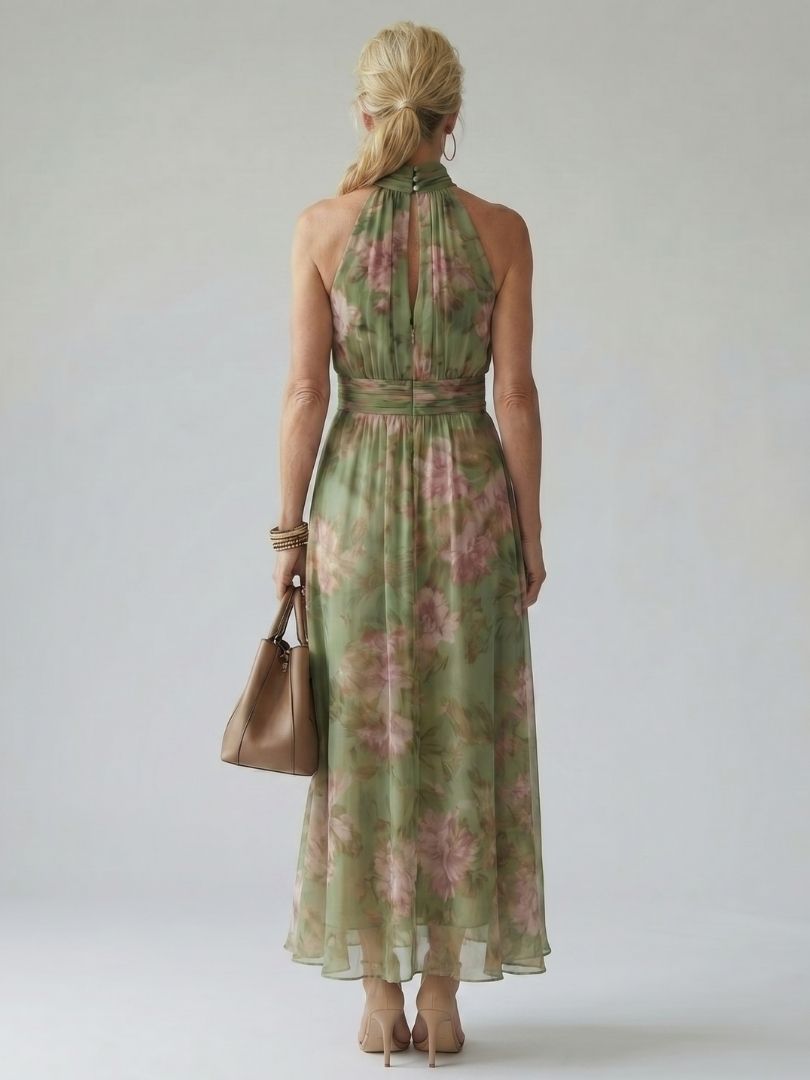 Mirelle - Geplooide Halter Midi Jurk