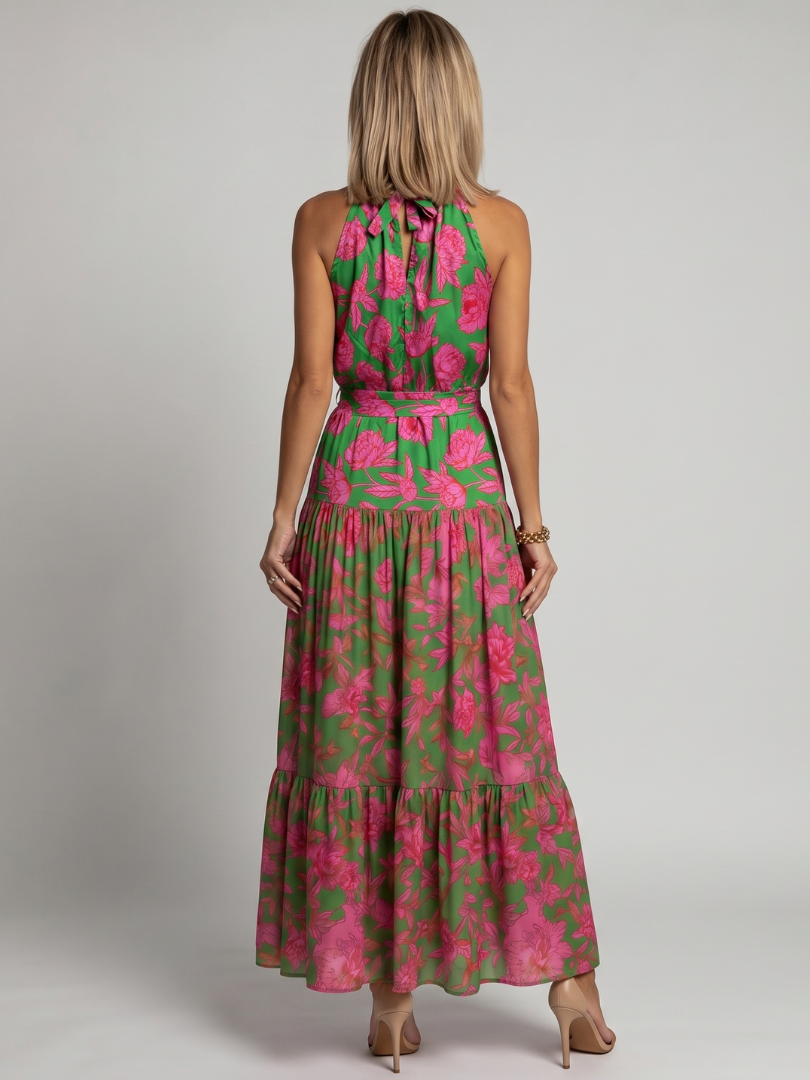 Rowen - Geplooide Halter Midi Jurk