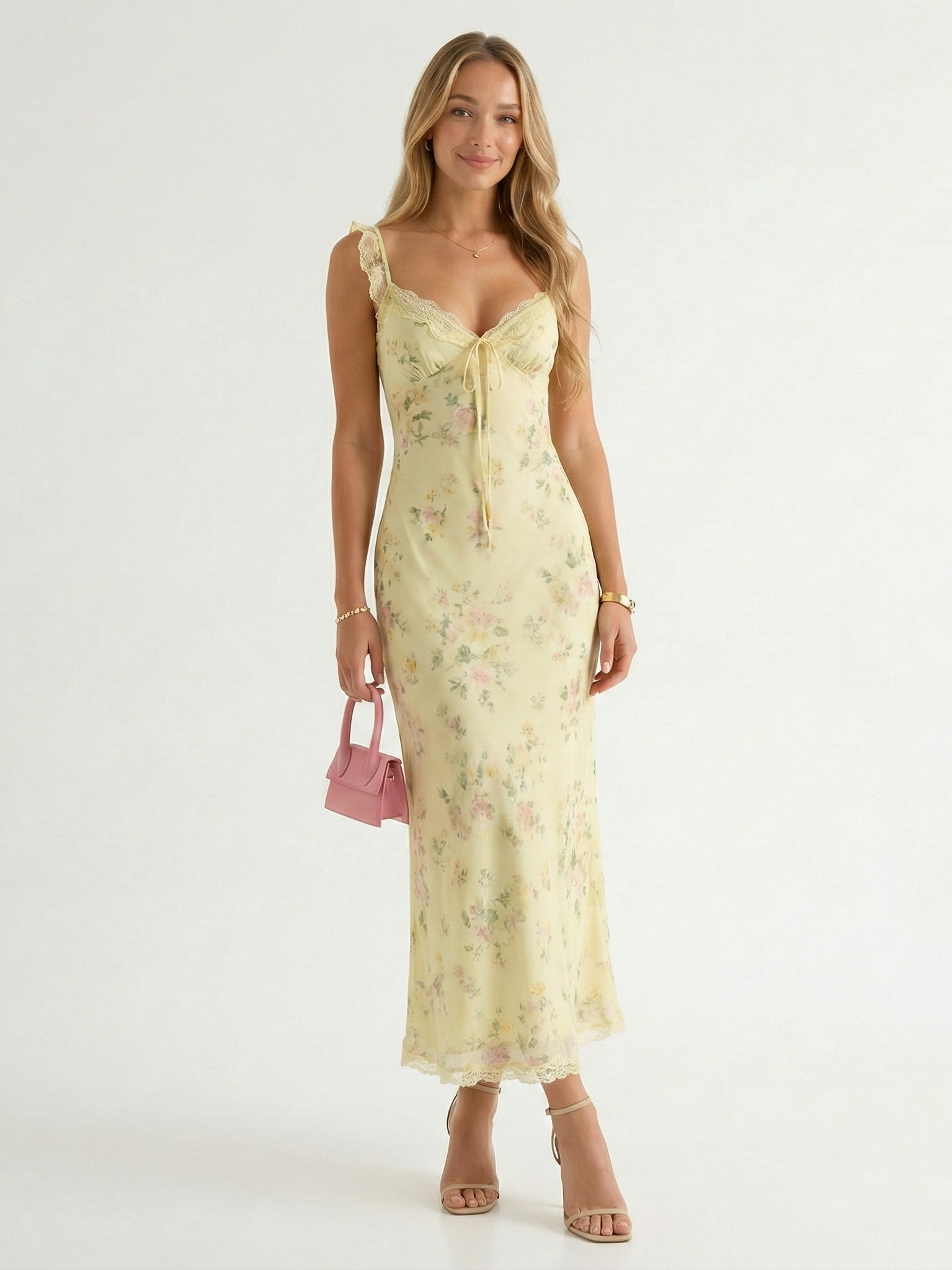 Floral Midi Dress – Spaghetti Strap Backless Summer Dress