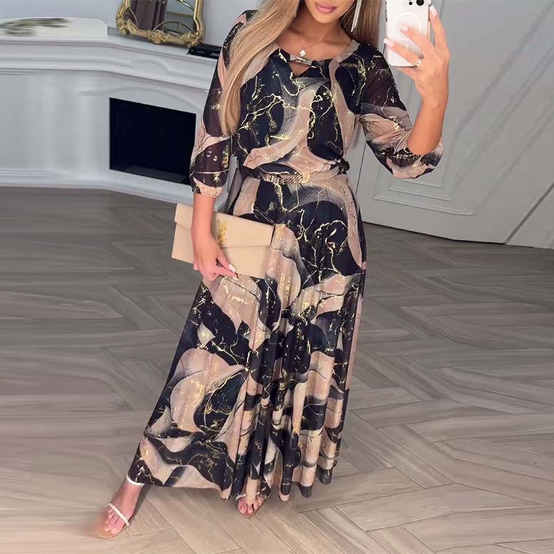 Rosy - Elegant Three-Quarter Sleeve Waist Dress