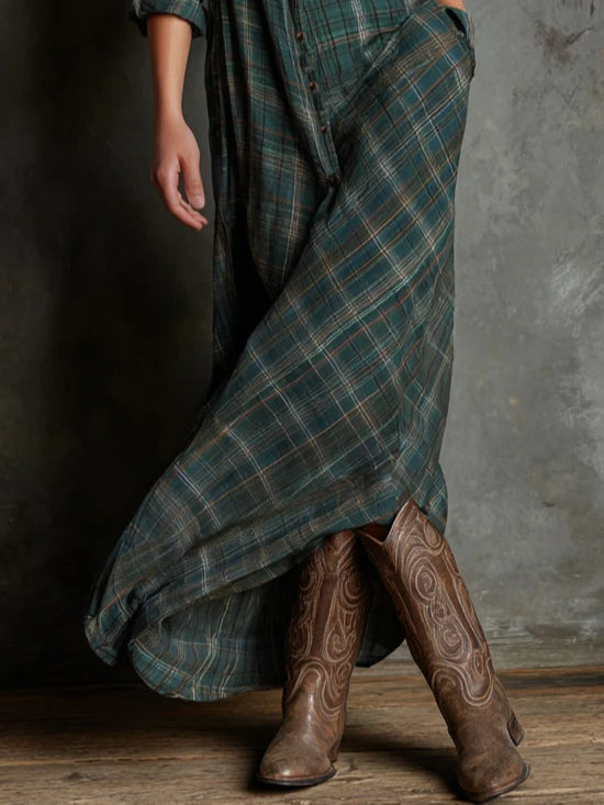 Charlotte™ - Timeless Plaid Maxi Shirt Dress