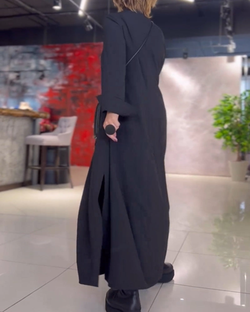 Sandy | Side-Slit Lapel Loose Maxi Dress