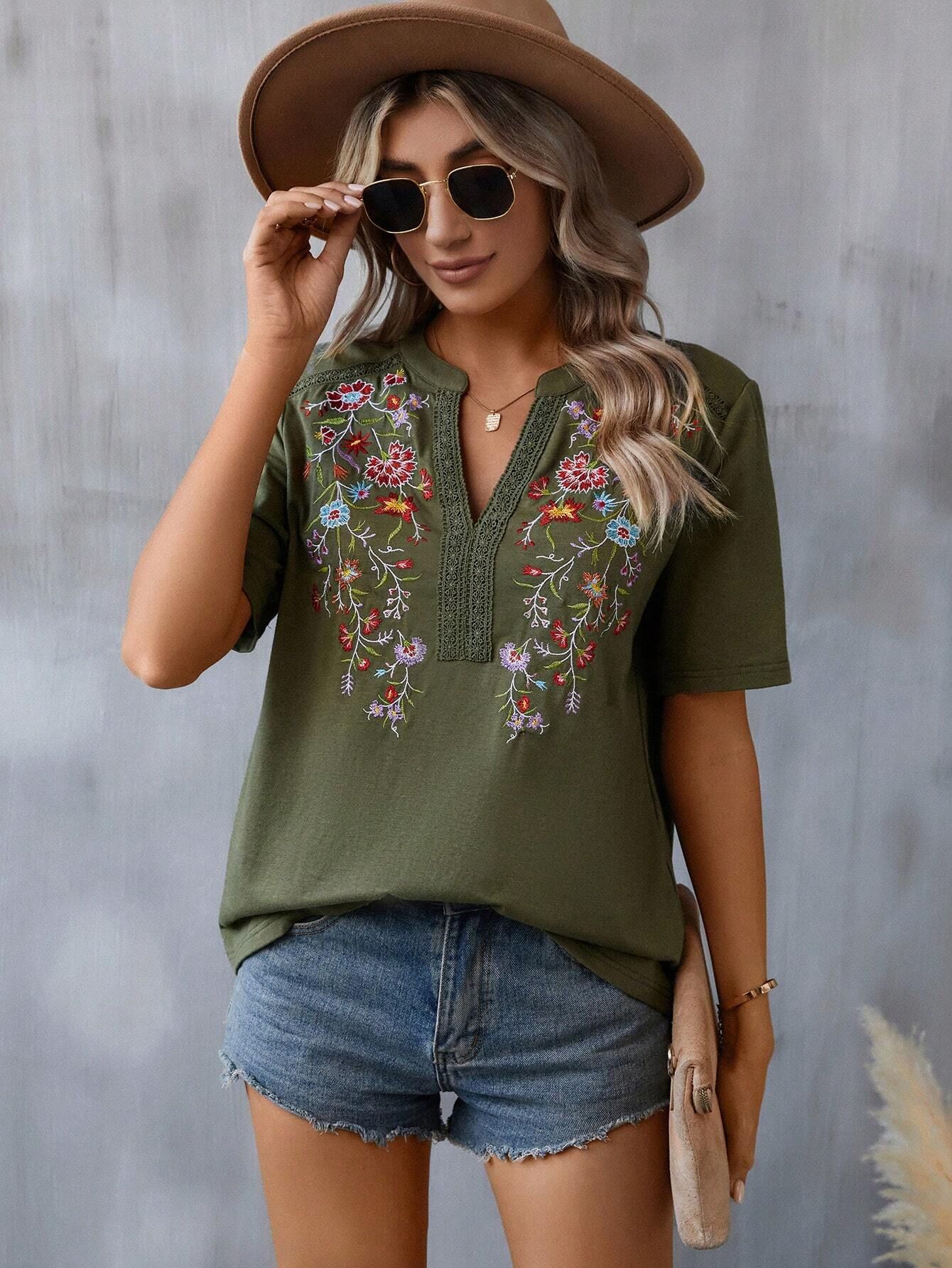 Sophia | Elegant Embroidered Half-Sleeve Top