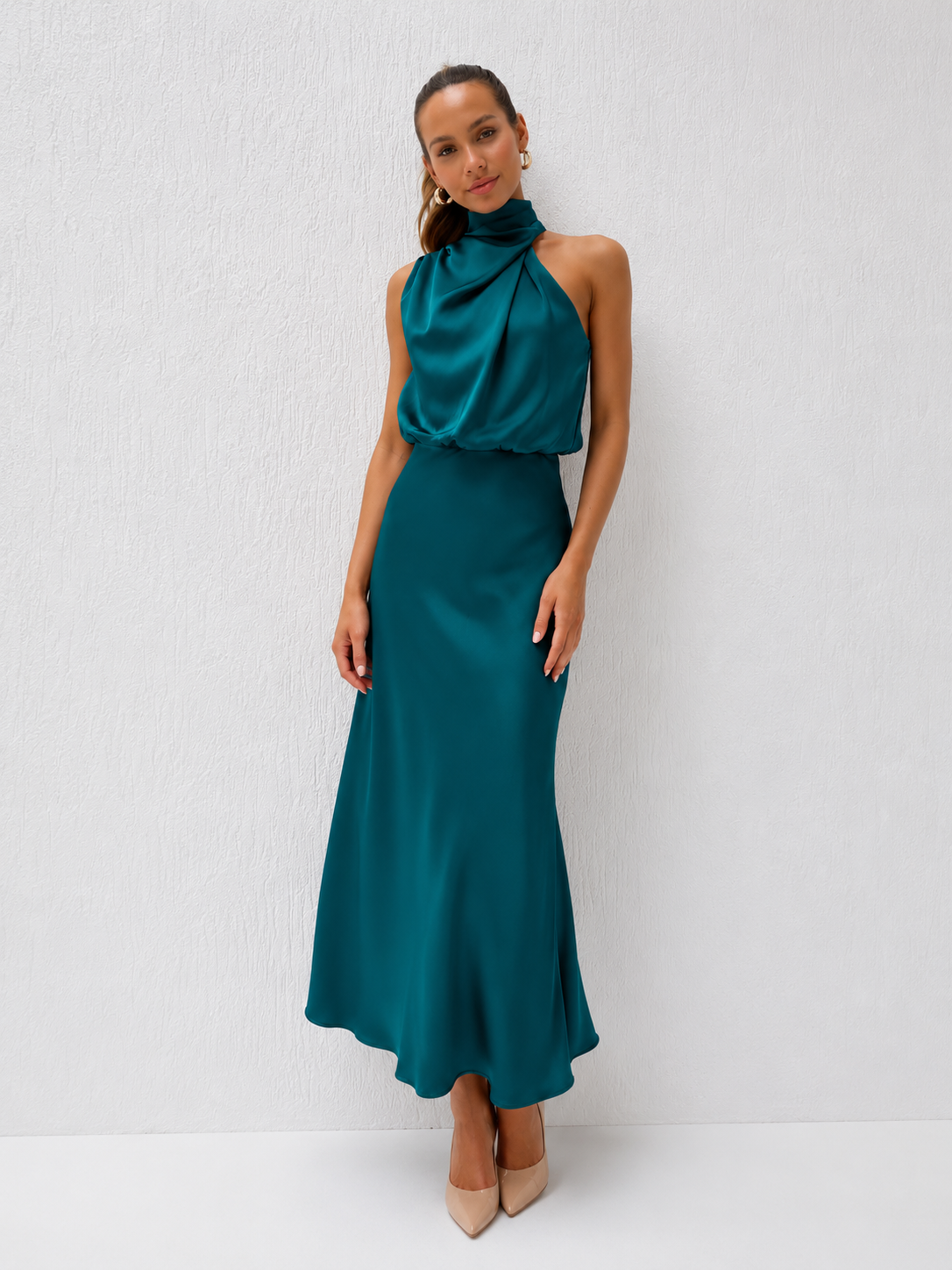 Nopal - Mouwloze Midi-jurk met Drapé Hals