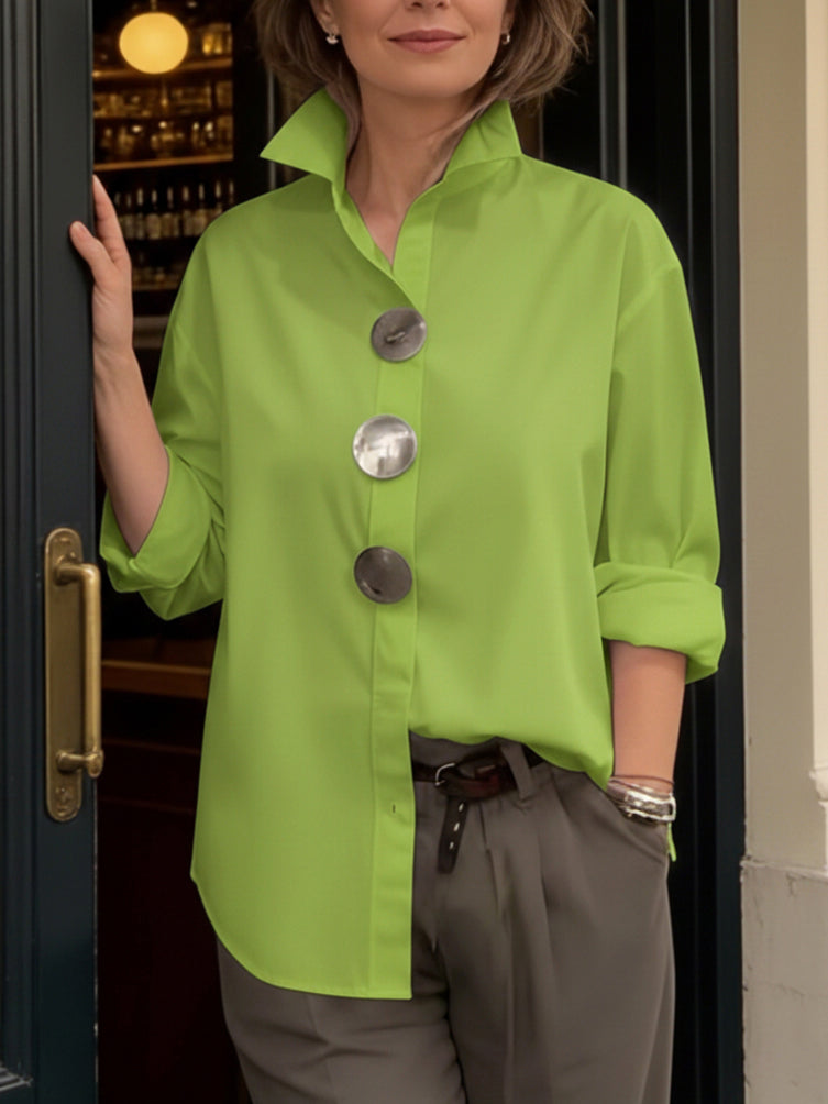 Rosaline™ | Silver Button Stand Collar Blouse