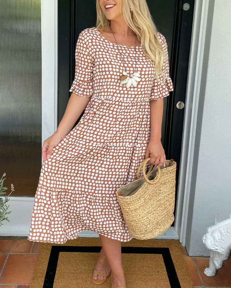 Eliza - Round neck polka dot print midi dress