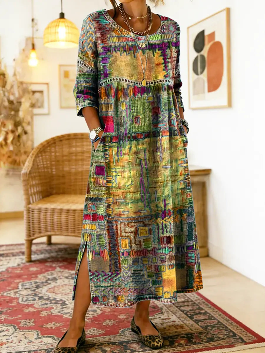 Manuela™ | Ethnic Patchwork Denim Dress