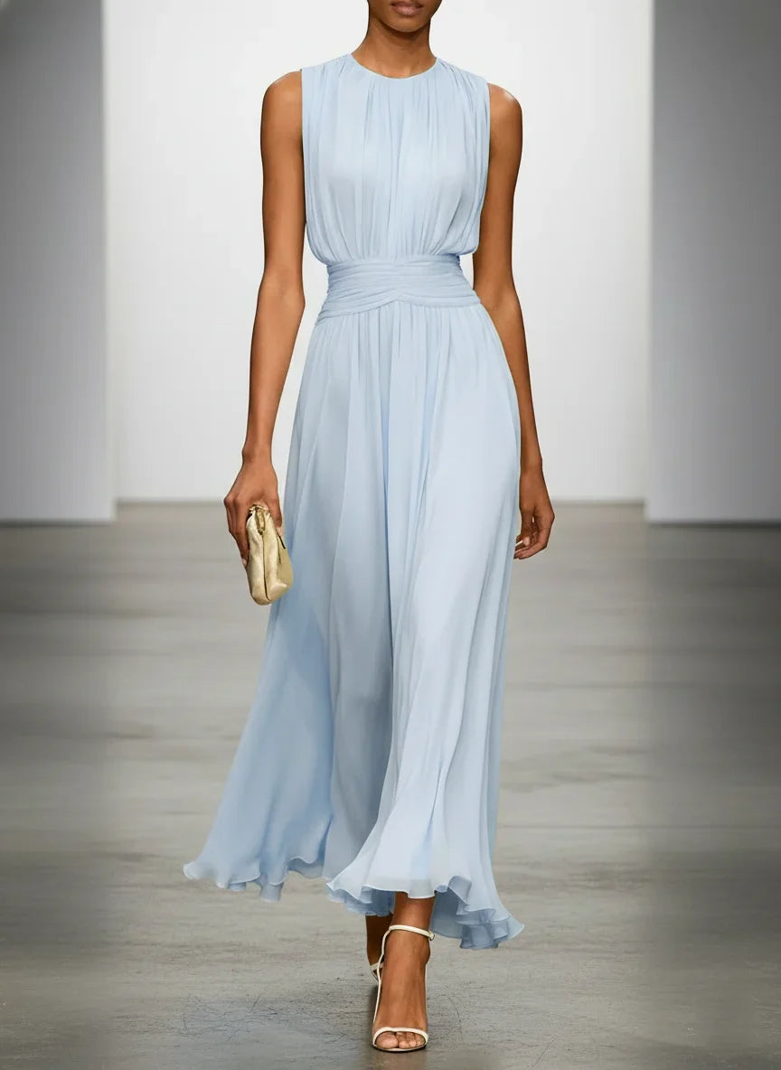 Sleeveless Ruched A-Line Maxi Dress – Wedding Guest Dress