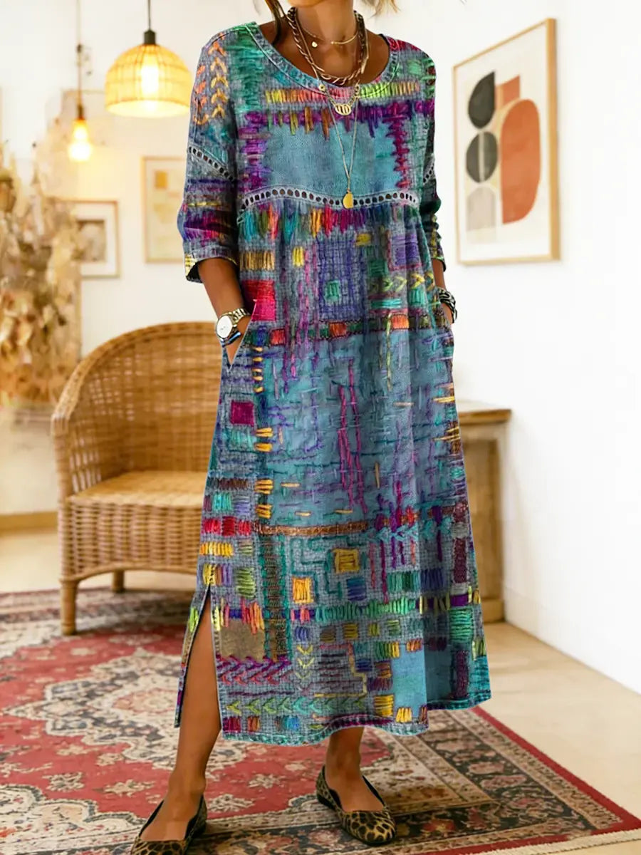 Manuela™ | Ethnic Patchwork Denim Dress