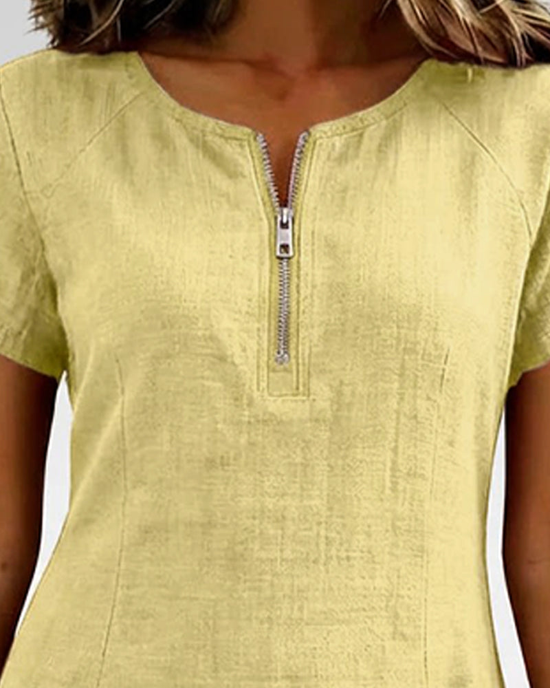 Zara | Cotton Linen A-Line Dress with Zip Pocket