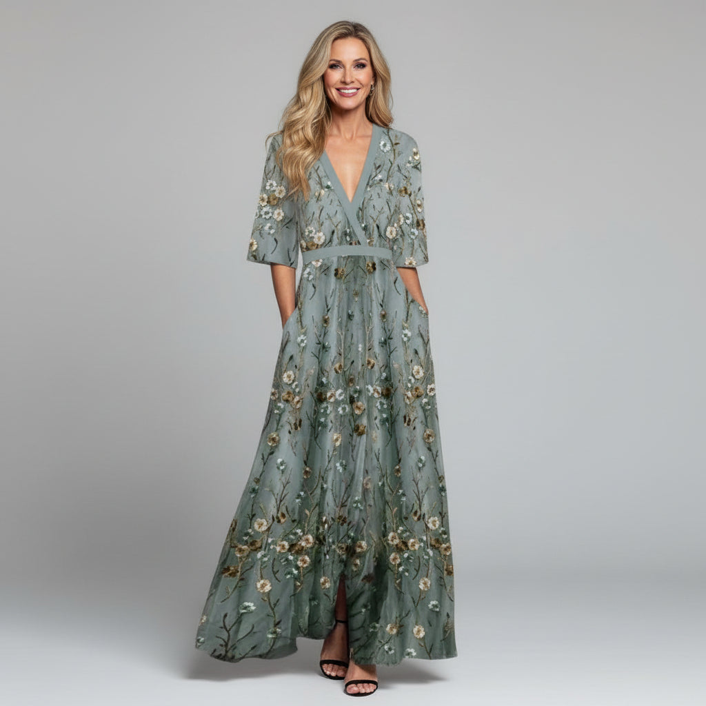 Floral Embroidered Maxi Dress – Summer Holiday Dress