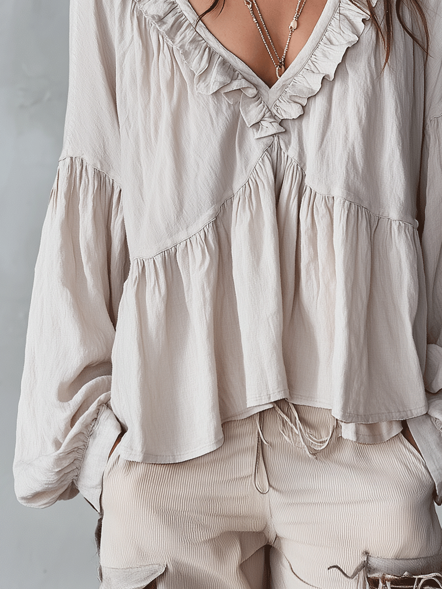 Airy - Vintage-Inspired Ruffle Soft Ruffle Bohemian Blouse