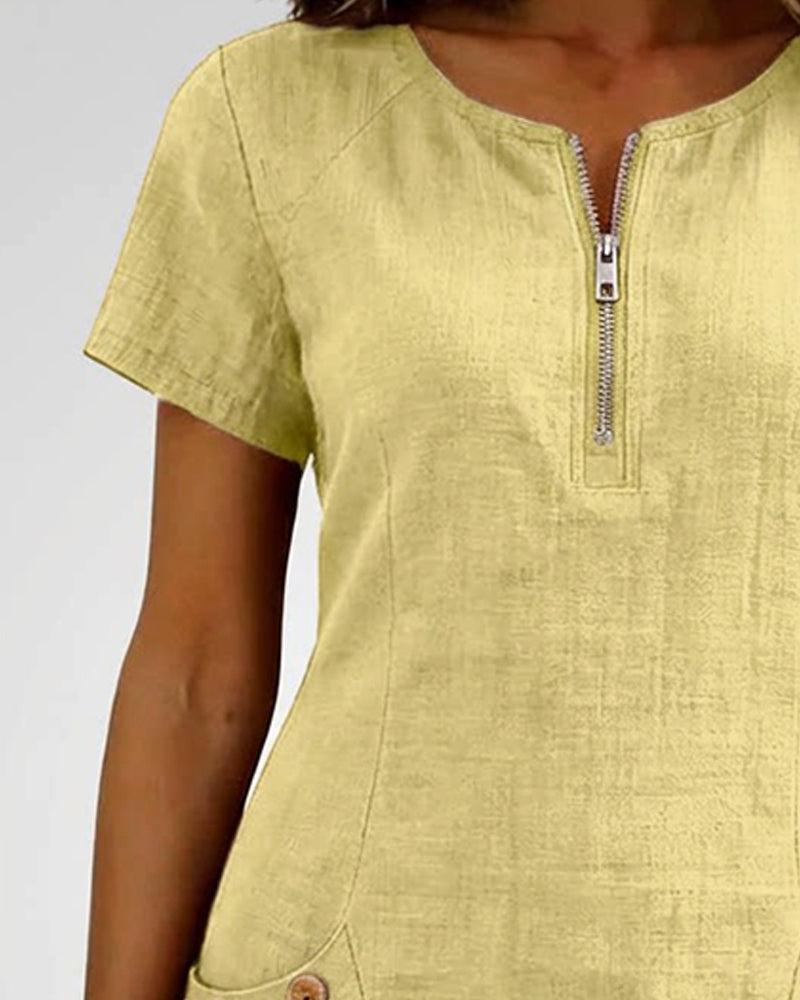 Zara | Cotton Linen A-Line Dress with Zip Pocket