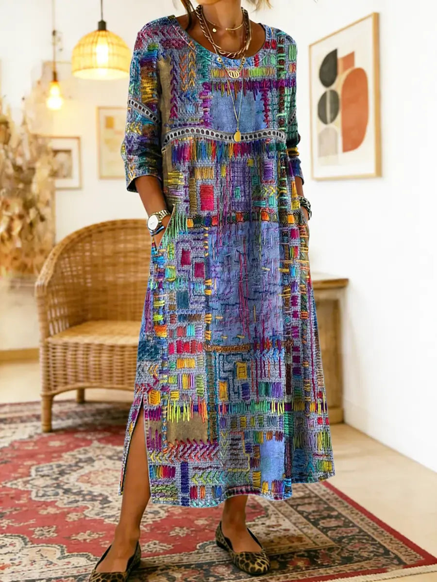 Manuela™ | Ethnic Patchwork Denim Dress
