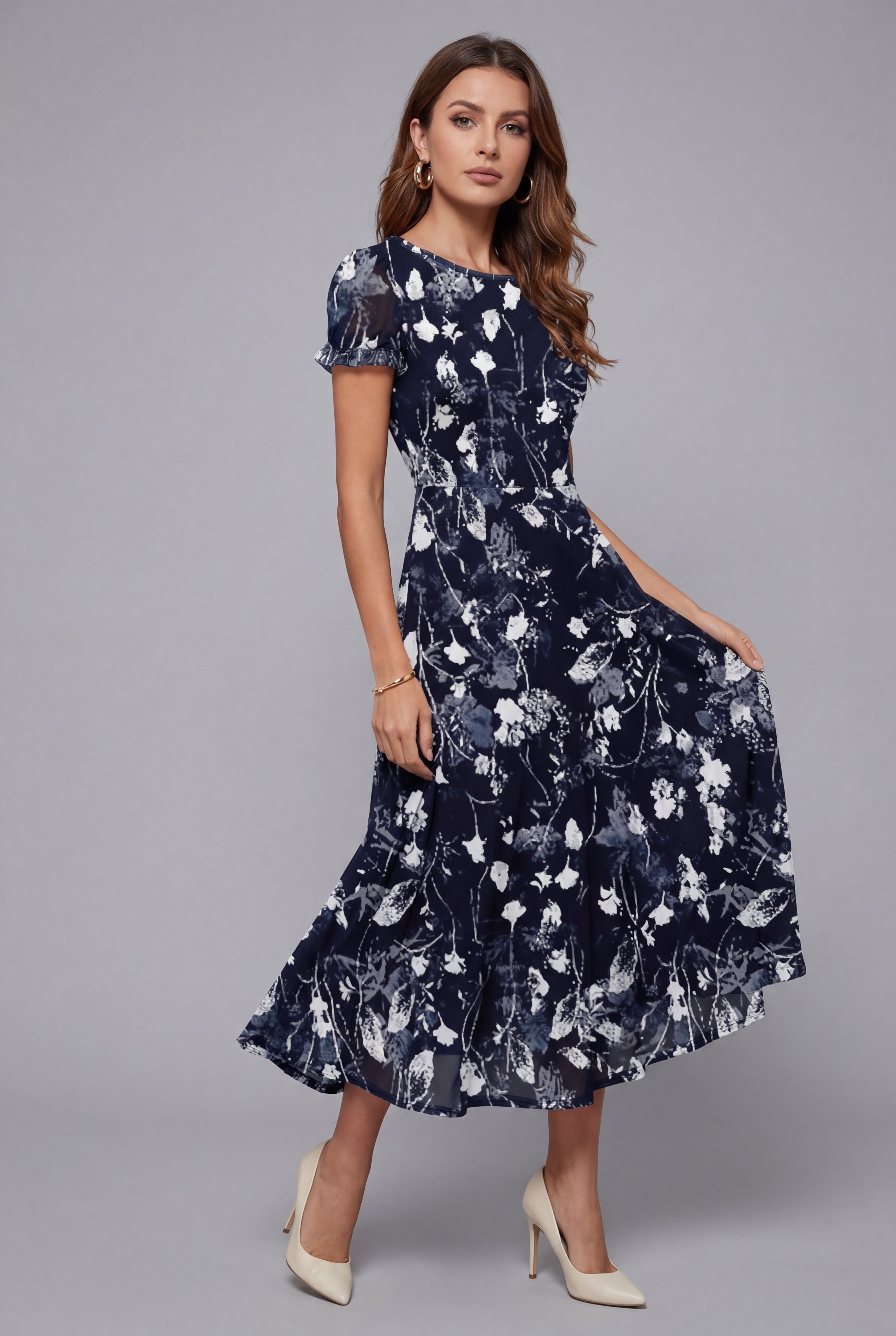 Floral Midi Dress – Short Sleeve Summer Dress
