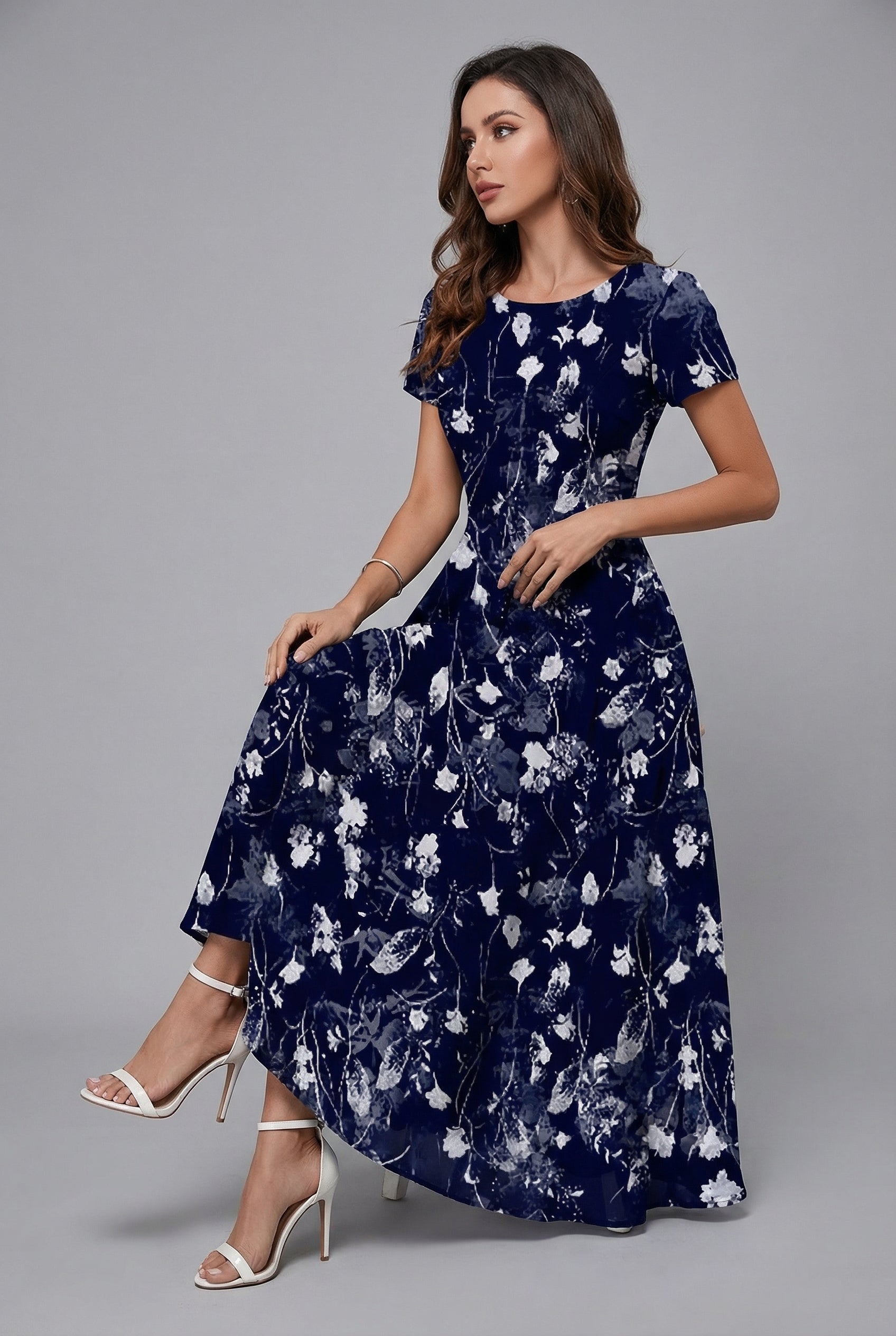 Floral Midi Dress – Short Sleeve Summer Dress