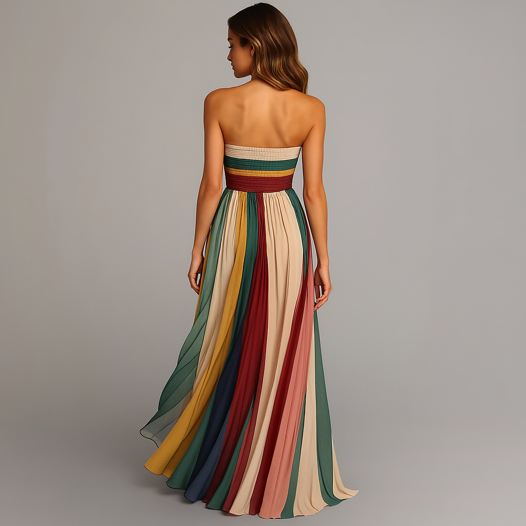 Strapless Pleated Maxi Dress – Striped Summer Dress