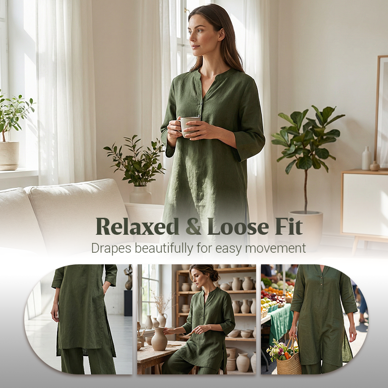 Mandarin Collar Tunic and Wide Leg Trouser Set