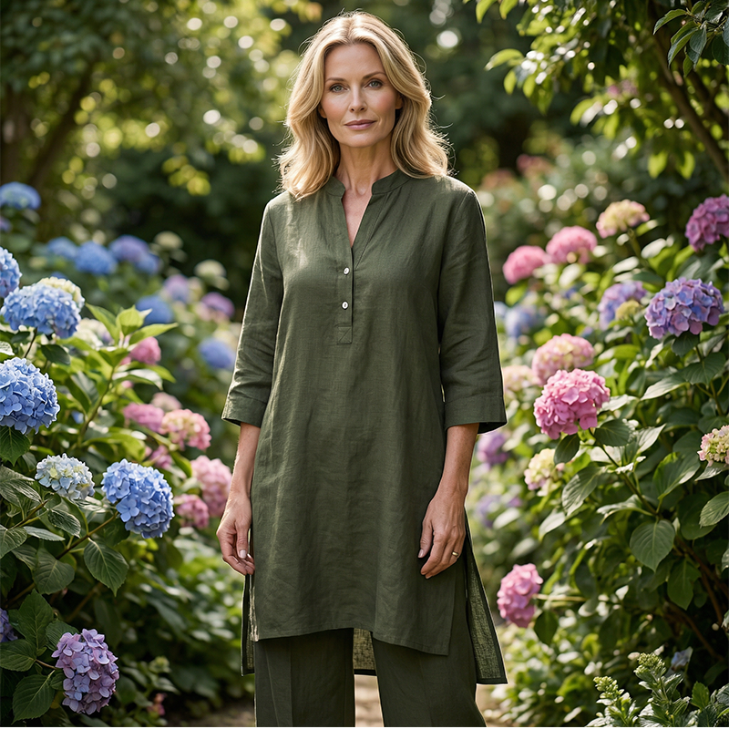Mandarin Collar Tunic and Wide Leg Trouser Set