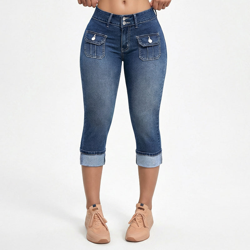 🔥Topaanbiedingen – Slim fit stretch denim capribroek voor dames