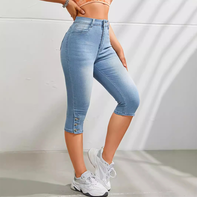 Capri-jeans met hoge taille en slanke pasvorm voor dames