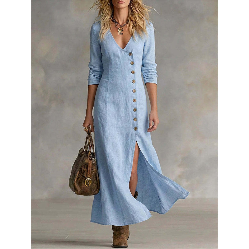 Vintage Asymmetric Button Maxi Dress