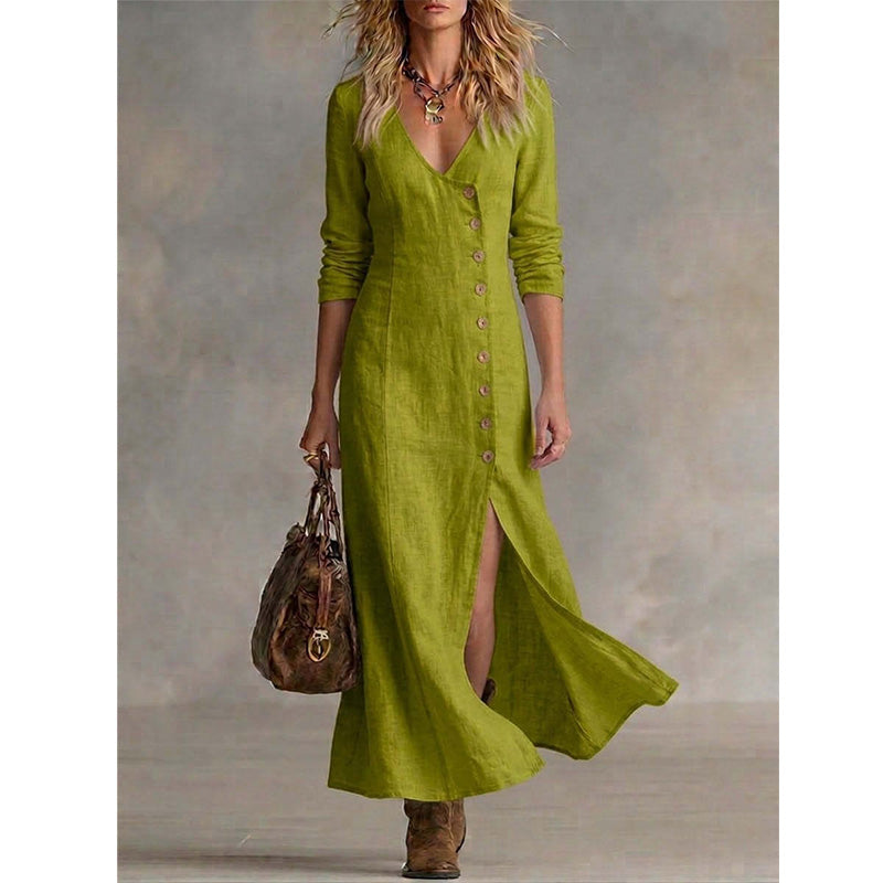 Vintage Asymmetric Button Maxi Dress