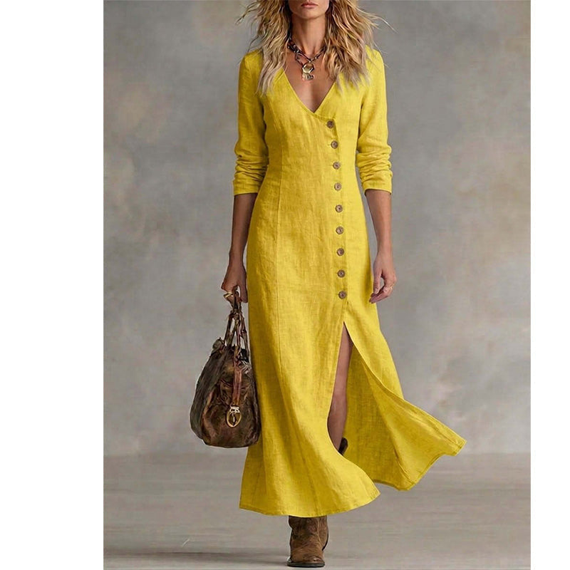 Vintage Asymmetric Button Maxi Dress