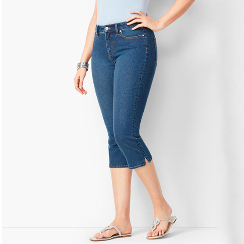 Mid-Rise Stretch Denim Capri Trousers