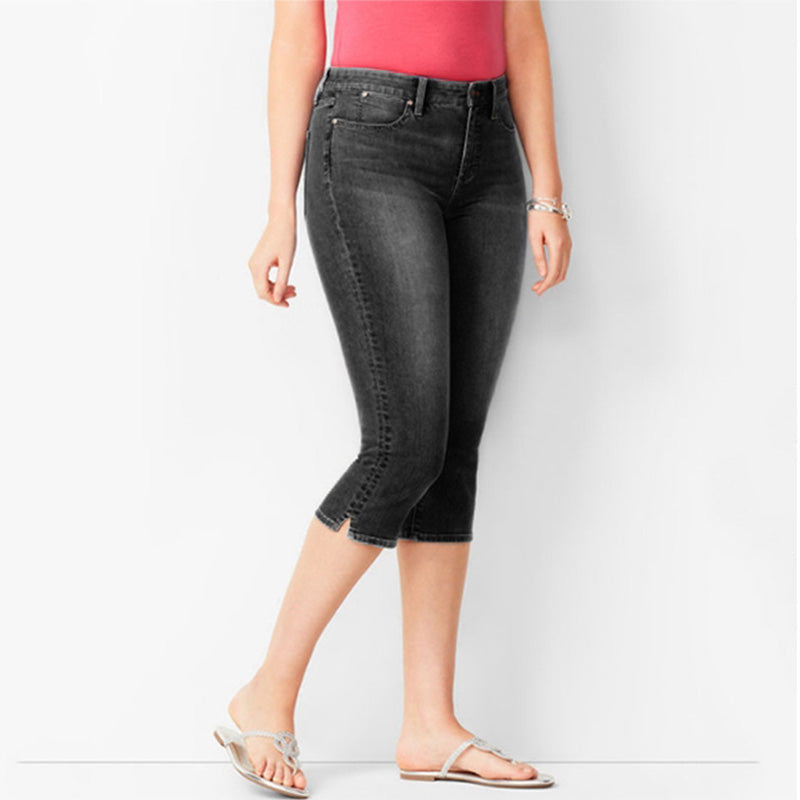 Mid-Rise Stretch Denim Capri Trousers