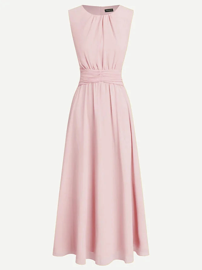 Sleeveless Ruched A-Line Maxi Dress – Wedding Guest Dress