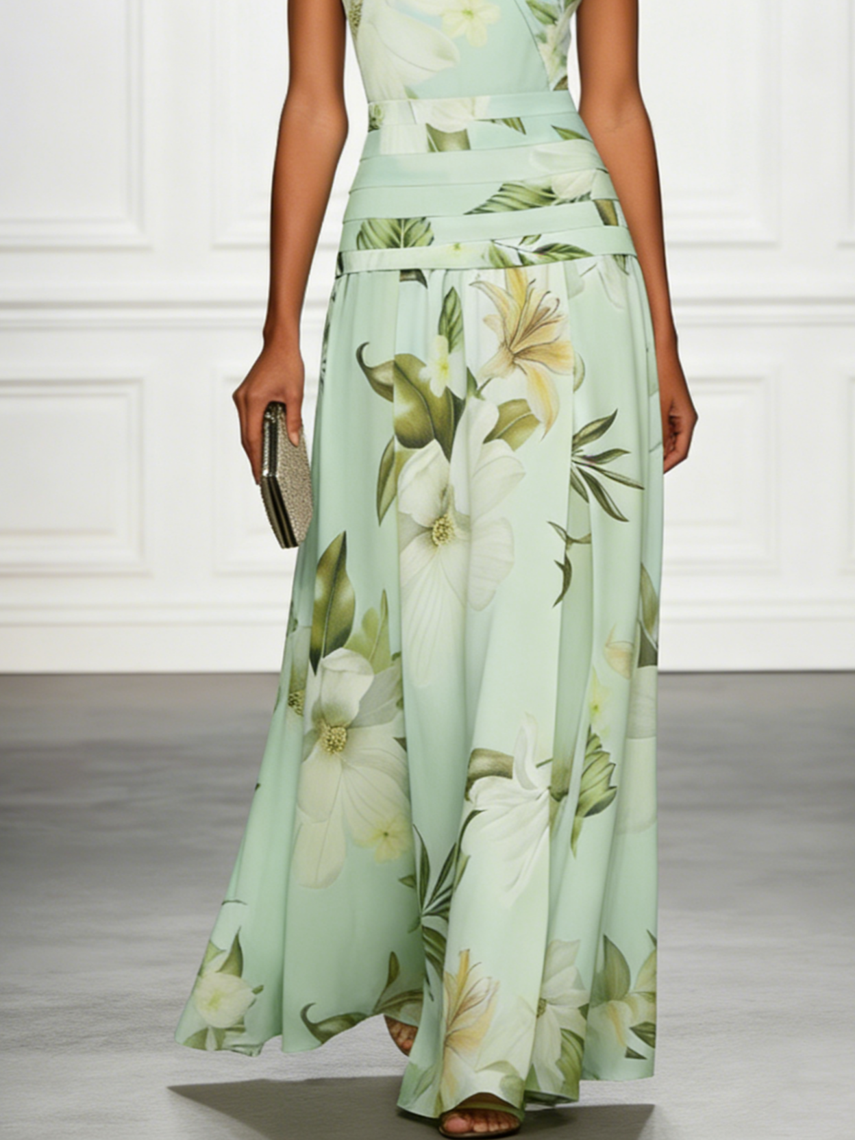 Floral Boat Neck Sleeveless Maxi Dress – Wedding Guest